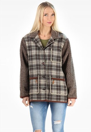 PLAID WOOL SHEARLING JACKET