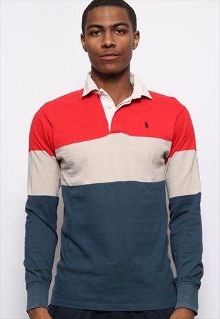 VINTAGE POLO RALPH LAUREN RUGBY SHIRT RED AND BLUE