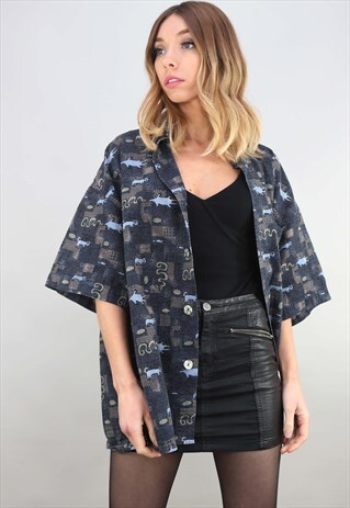 VINTAGE 80S 90S OVERSIZED SHORT SLEEVE PATTERNED SHIRT