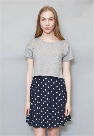 VINTAGE 1990S NAVY AND WHITE POLKA DOT MINI SKIRT