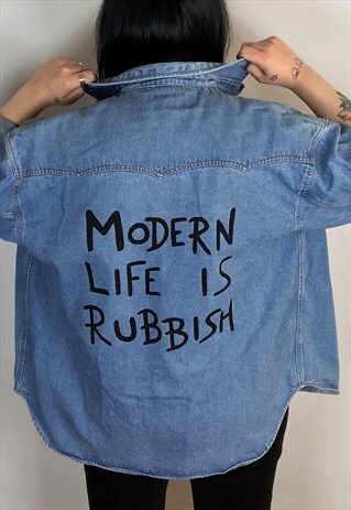 MODERN LIFE IS RUBBISH HAND PAINTED REWORKED DENIM SHIRT