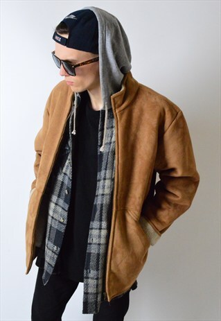 VINTAGE 90S CAMEL BROWN FAUX SUEDE SHERPA JACKET