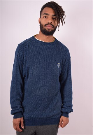 MENS VINTAGE JUMPER SWEATER LARGE BLUE 90S