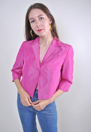80S PINK CROPPED SHORT SLEEVE PARTY BLAZER, SIZE M