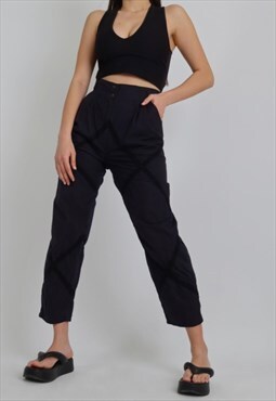 Vintage high rise straight crop trousers in dark blue