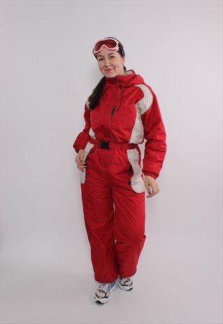 Vintage one piece ski suit, 90s red ski jumpsuit, retro