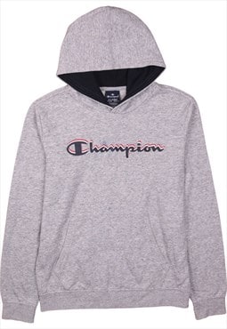 Vintage 90's Champion Hoodie Pullover Spellout Grey XLarge