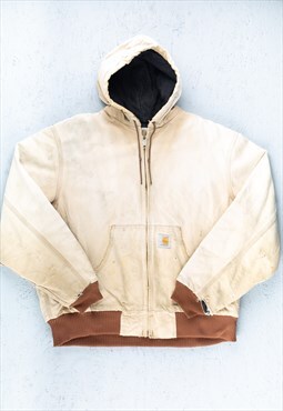 90s Carhartt Faded Beige Lined Hooded Worker Jacket - B2547