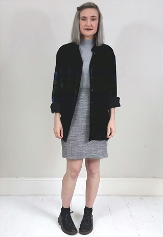 VINTAGE 90'S BLACK GREEN AND BLUE STRIPED VELVET SHIRT