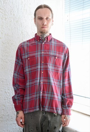 Vintage Maroon Checked Cotton Shirt