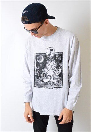 VINTAGE 90S GREY GARFIELD LONG SLEEVE TOP