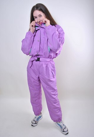 VINTAGE PINK SKI SUIT, ONE PICE WOMAN RETRO SNOW SUIT