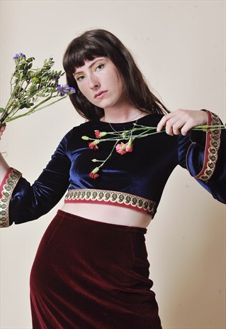 DARK BLUE VELVET BELL SLEEVE
