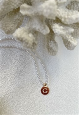 Gold Letter Faux Pearl Initial  G Charm Pendant  Necklace