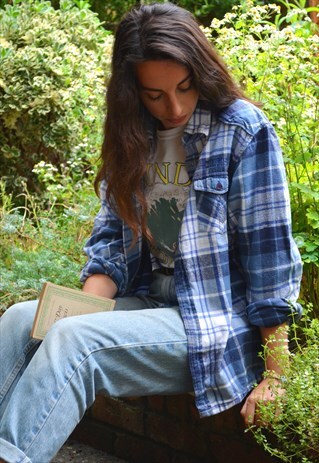 00S VINTAGE Y2K BLUE CHECKED FLANNEL SHIRT