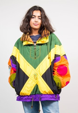 VINTAGE 90'S JAMAICAN FLAG POLKA DOT PULLOVER SKI COAT