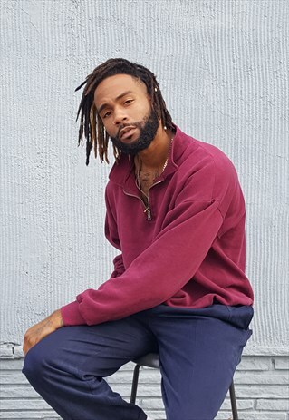 90S MINIMALIST SPORTSWEAR BURGUNDY QUARTER ZIP SWEATSHIRT