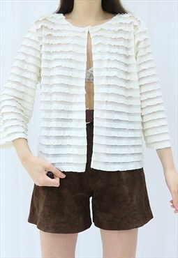 90s Vintage Cream Ruffle Cardigan (Size S)