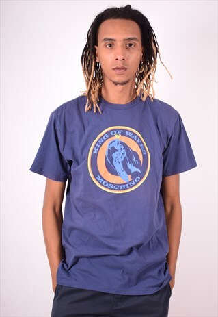MOSCHINO MENS VINTAGE T-SHIRT TOP XL NAVY BLUE 90S