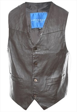 Vintage Dark Brown Leather Front Waistcoat - M