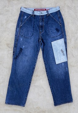 Vintage Ecko Unltd Jeans Blue Denim Patchwork Baggy W36 L32