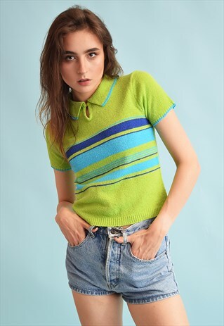 90'S RETRO FESTIVAL KNIT STRIPED PRINT TOP