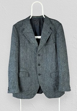 Harris Tweed Blazer Jacket Grey Herringbone Mens UK 46 XL