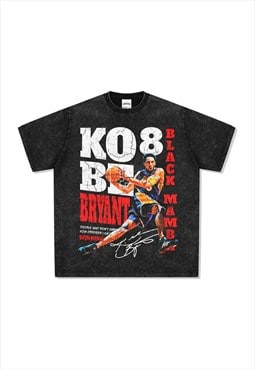 Black Washed Kobe Graphic Cotton Fans T shirt tee