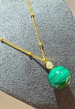 Malachite Sphere 18ct Gold on 925 Silver Necklace