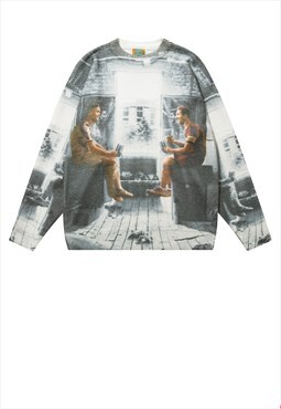 Football sweater sports knitwear jumper gamer top in grey