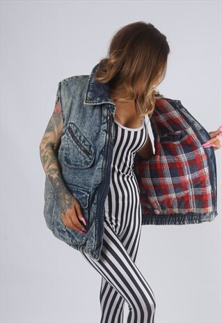 VINTAGE DENIM WAISTCOAT JACKET OVERSIZED ACID WASH (L72V)