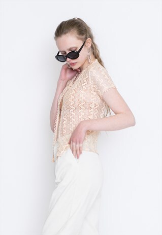VINTAGE CREAM SEE THROUGH RETRO TOP