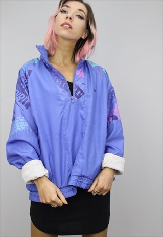 VINTAGE 80S/90S OVERSIZED PATTERNED SHELL WINDBREAKER JACKET