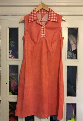 VINTAGE 60S 70S RED CHECK HANDMADE ALINE DRESS