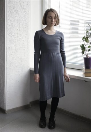 VINTAGE 90'S GREY MIDI LONG SLEEVED DRESS