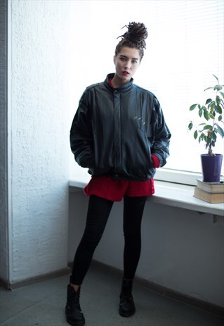 VINTAGE 80'S BLACK LEATHER BOMBER JACKET