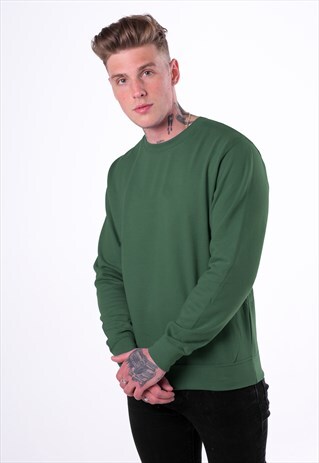 ESSENTIAL BLANK JUMPER SWEATER PULLOVER - FORREST GREEN