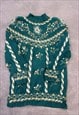 VINTAGE KNITTED JUMPER EMBROIDERED FLOWERS PATTERNED KNIT