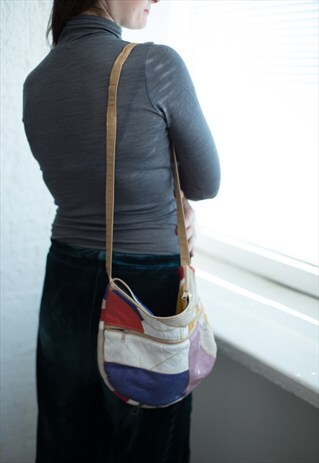 VINTAGE 80'S LEATHER MULTICOLOUR PATCHES BAG