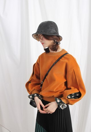 OPEN SLEEVES FURRY SWEATSHIRT WITH FLORAL FABRIC INSERTS