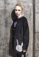 BUNNY PATCH CARDIGAN RABBIT KNITWEAR SWEATER JUMPER BLACK