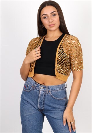 VINTAGE MOSCHINO CROPPED CARDIGAN IN YELLOW