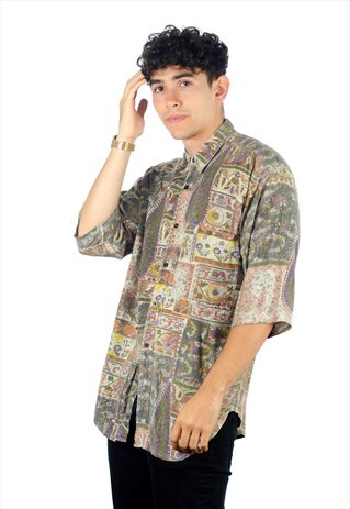 VINTAGE BROWN PATTERNED FLORAL SHIRT