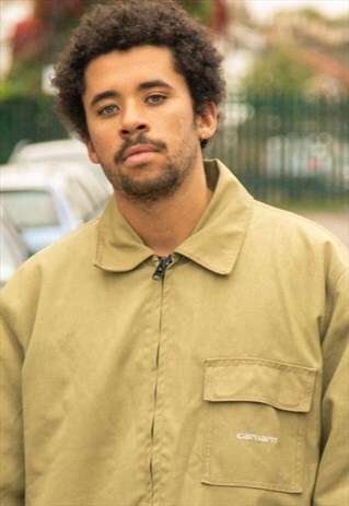 VINTAGE CARHARTT SPELLOUT JACKET IN BEIGE AND BROWN
