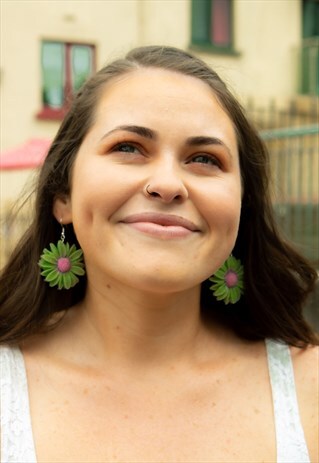 GREEN AND PINK FLOWER EARRINGS