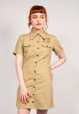 VINTAGE 90'S SAFARI STYLE BEIGE SHIRT DRESS
