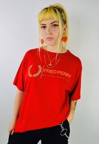 VINTAGE FRED PERRY SPELLOUT RED T-SHIRT