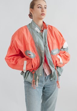 Vintage Oversized Shoulder Zip Up Light Jacket in Peach M