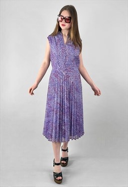 70's Vintage Bernd Sleeveless Purple Pleated Midi Dress