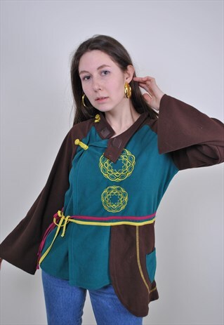 VINTAGE MULTICOLOR FLEECE SWEATSHIRT, 90S COSTUME HIGH NECK